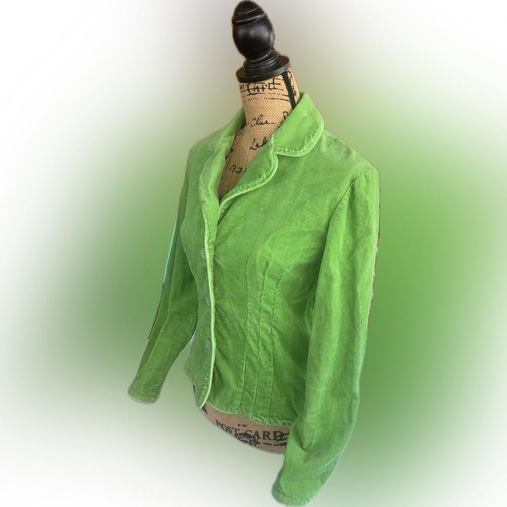 Vintage AMI Y2K Lime Green Corduroy Women's Fitted Blazer Jacket S